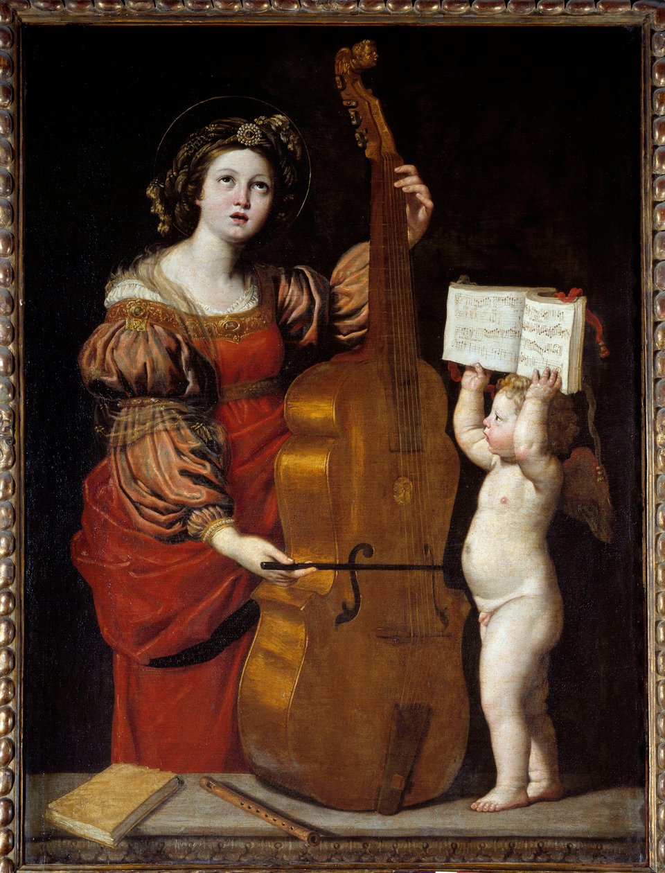 与拿着乐谱的天使的圣塞西尔。 Domenico Zampieri dit The Dominiquin (1581-1641) Ec。 意大利语。 作者 多梅尼奇诺