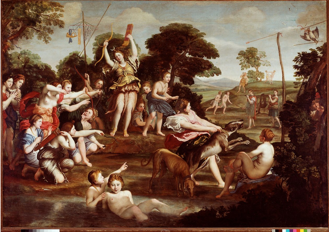 Domenico Zampieri dit Il Domenichino (1581-1641) 1617 Dim. 218x312 厘米罗马博尔盖塞美术馆 - 戴安娜的狩猎，由 Domenico Zampieri 又名 Il Domenichino（1581-1641 年）绘制。 布面油画，218x312 厘米 作者 多梅尼奇诺