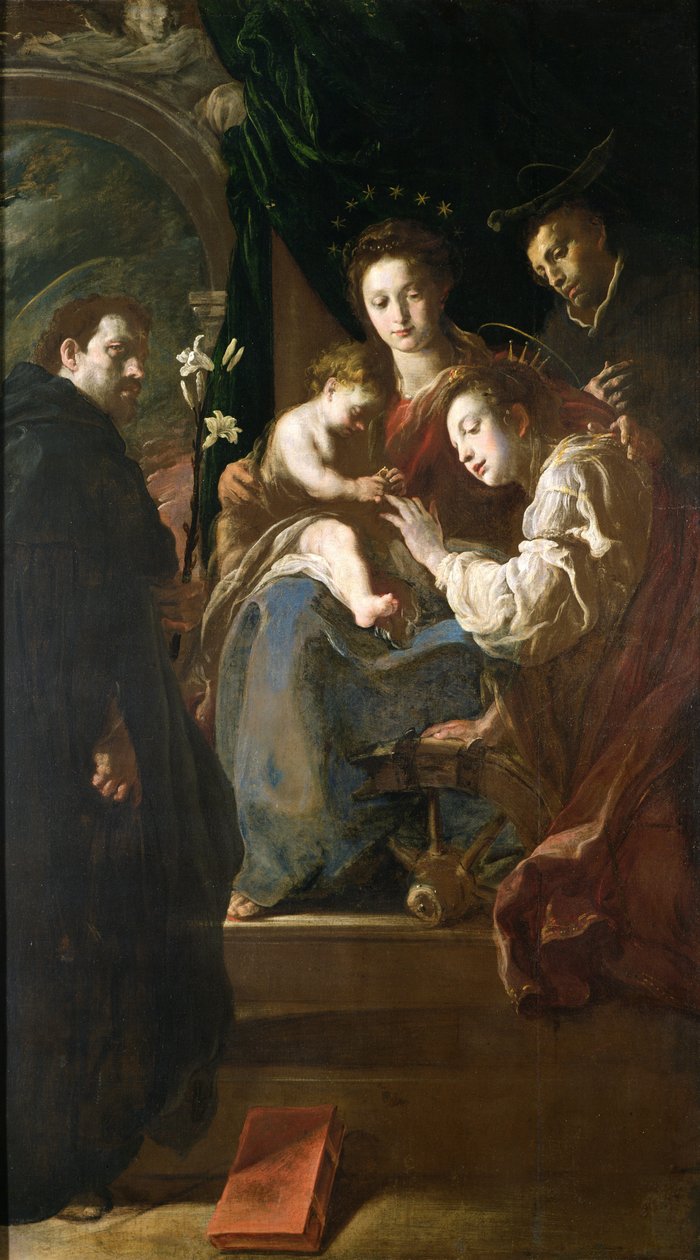 圣凯瑟琳和基督孩子与彼得烈士的神秘婚姻，1617-21 作者 Domenico Fetti或Feti
