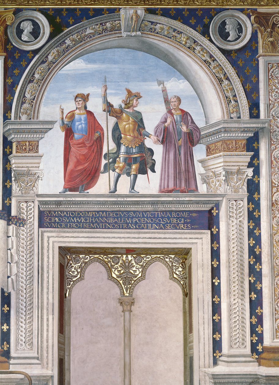 Decio Mure，Scipio（公元前235  -  183年）和西塞罗（公元前106-43）详细介绍了Sala dei Gigli的壁画，c.1470 作者 多梅尼科·吉兰达约（Domenico Ghirlandaio）