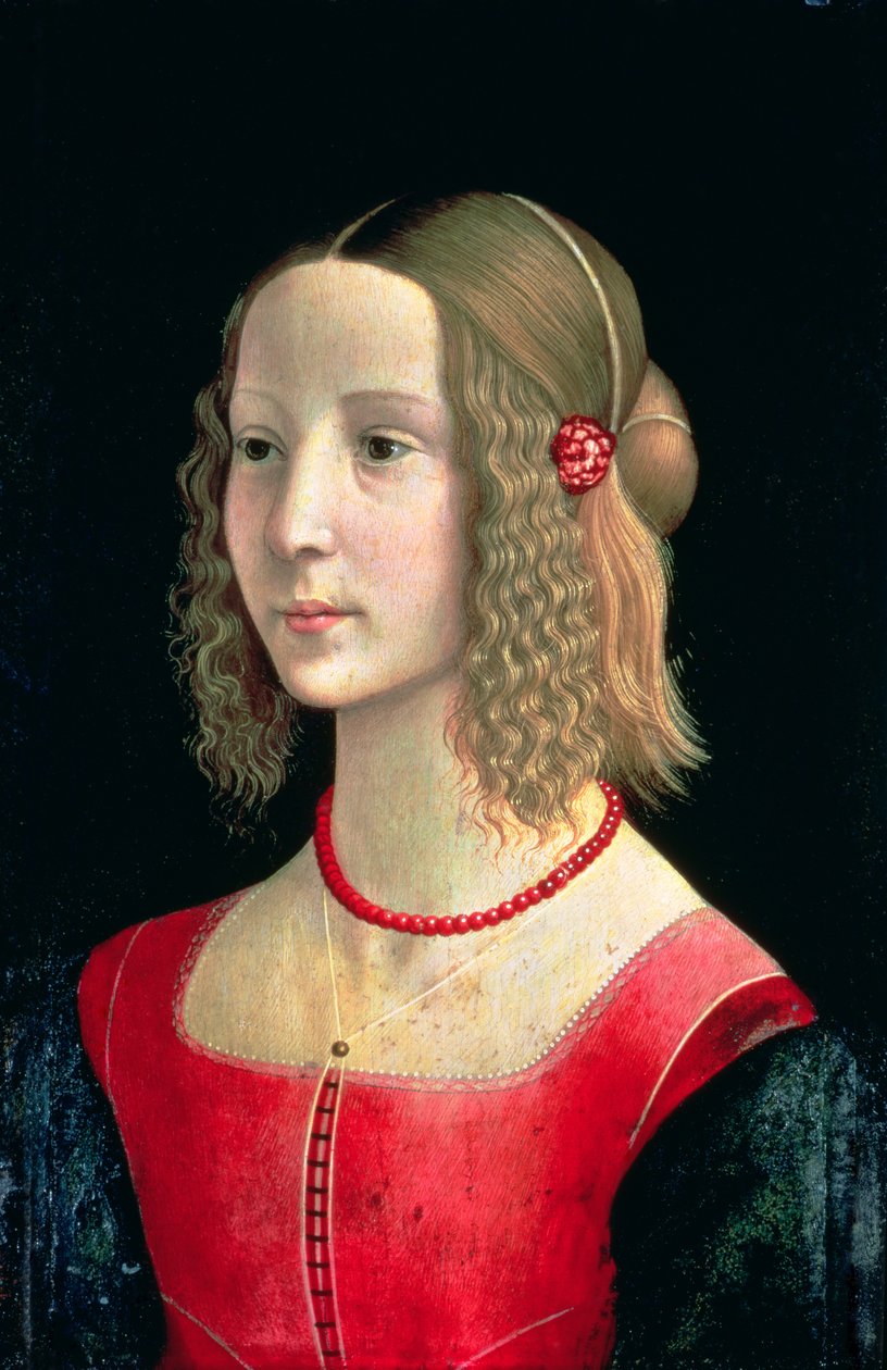 一个女孩的肖像，c.1490（面板上的蛋彩画） 作者 多梅尼科·吉兰达约（Domenico Ghirlandaio）