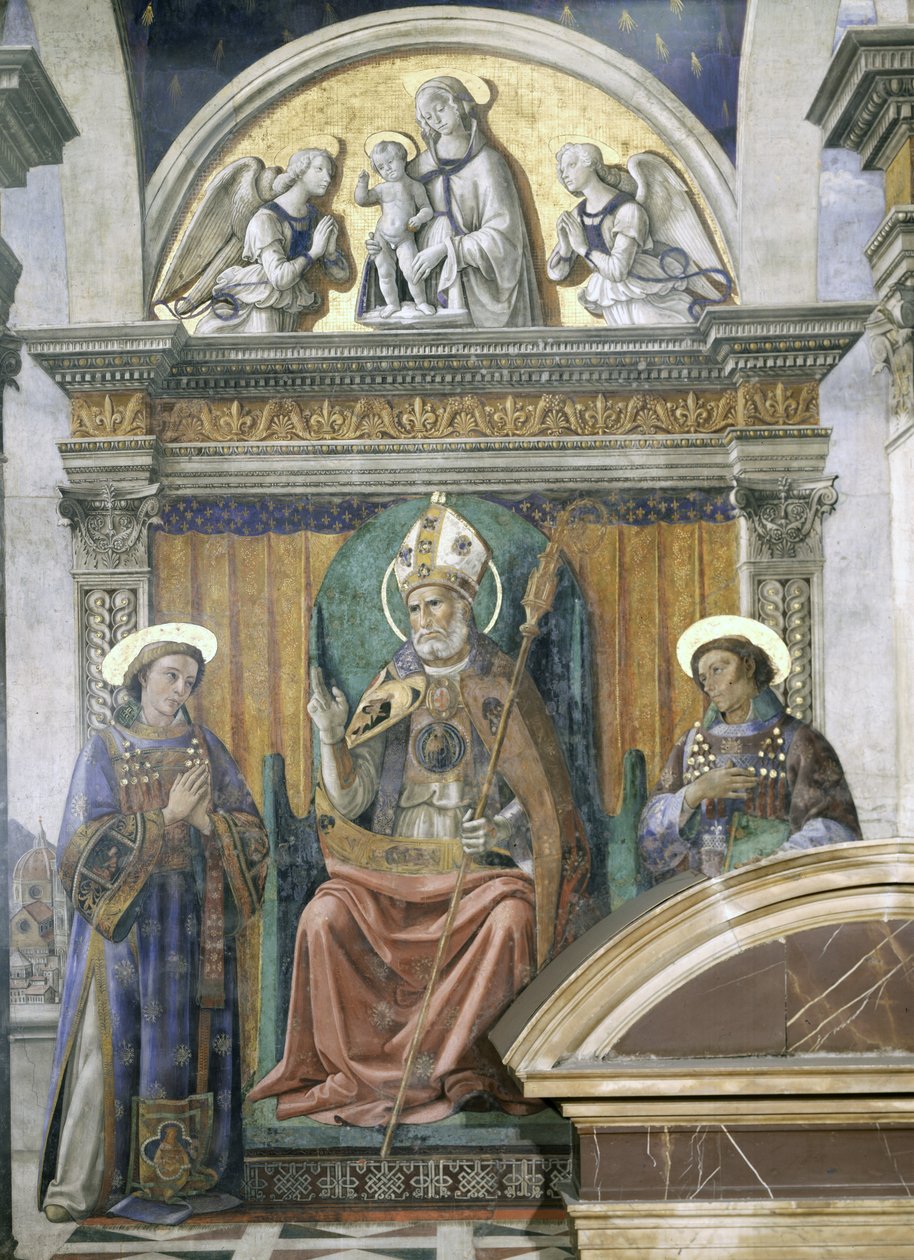 Saints Zenobius，Stephen和Lawrence，详细介绍了Sala dei Gigli，1470年的壁画 作者 多梅尼科·吉兰达约（Domenico Ghirlandaio）