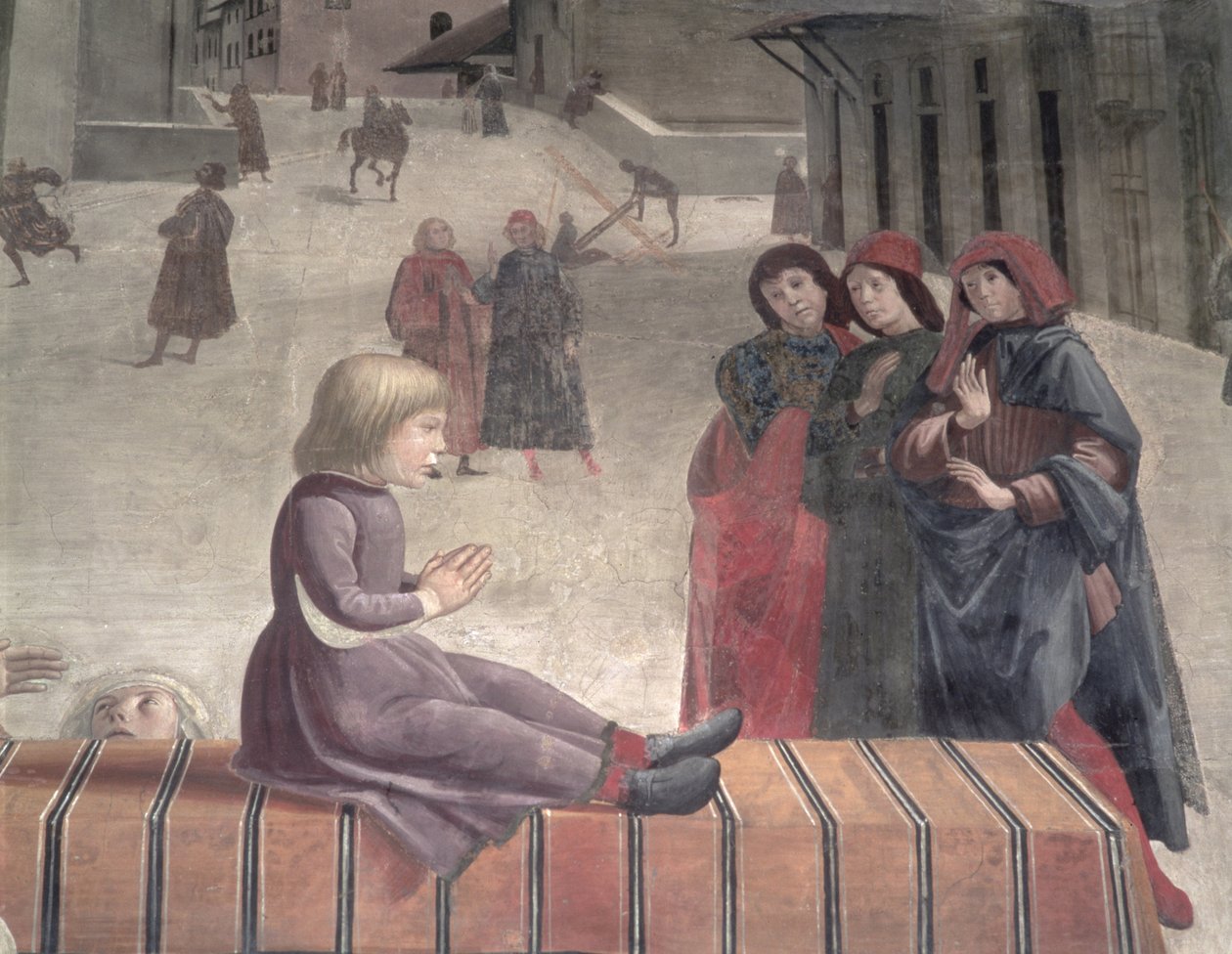复活的孩子的奇迹，Sassetti教堂（详细） 作者 多梅尼科·吉兰达约（Domenico Ghirlandaio）