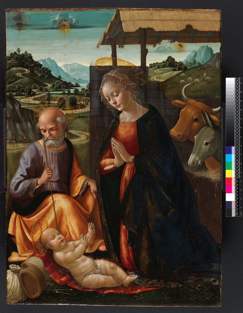 诞生（面板上的蛋彩画和油）（清洁后） 作者 多梅尼科·吉兰达约（Domenico Ghirlandaio）