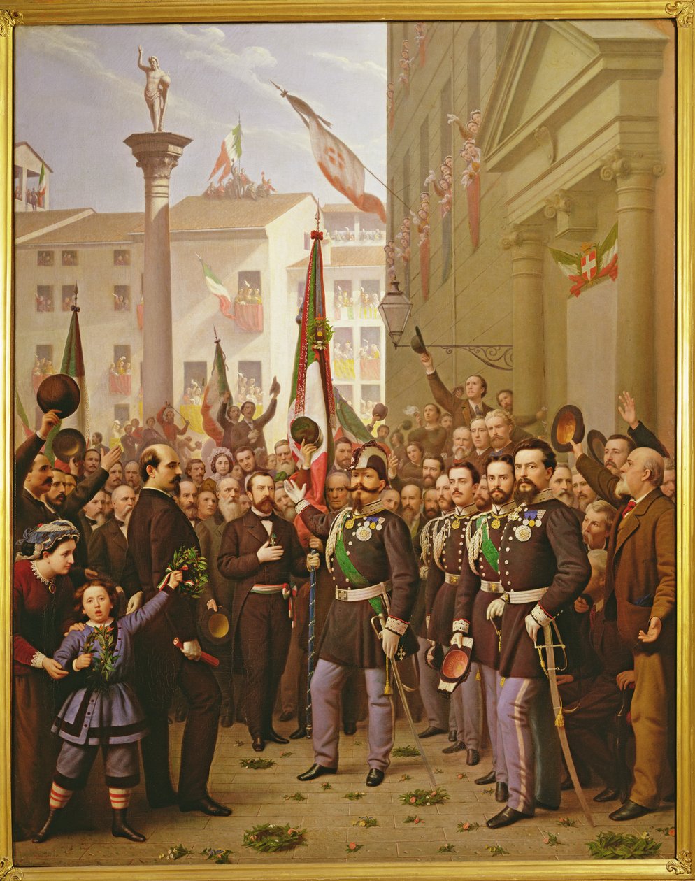 维克托·伊曼纽尔二世于1848年6月10日在维琴察以金牌装饰国旗 作者 多梅尼科·彼得林