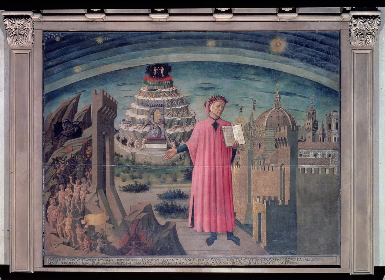 但丁和他的诗“神曲”，1465（面板上的蛋彩画） 作者 多米尼克·米歇里诺