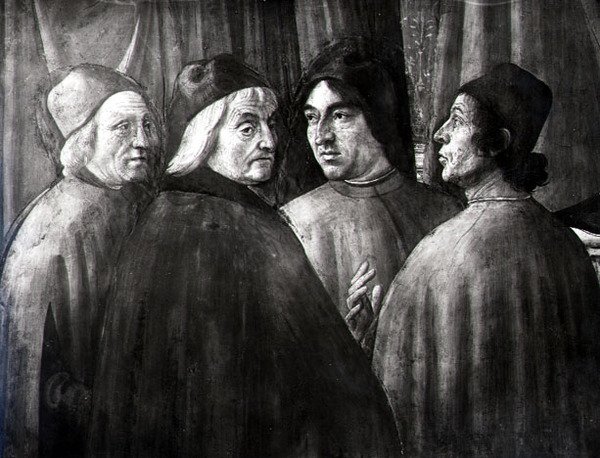 撒迦利亚在圣殿，男性群体的细节 作者 多梅尼科·吉兰达约（Domenico Ghirlandaio）