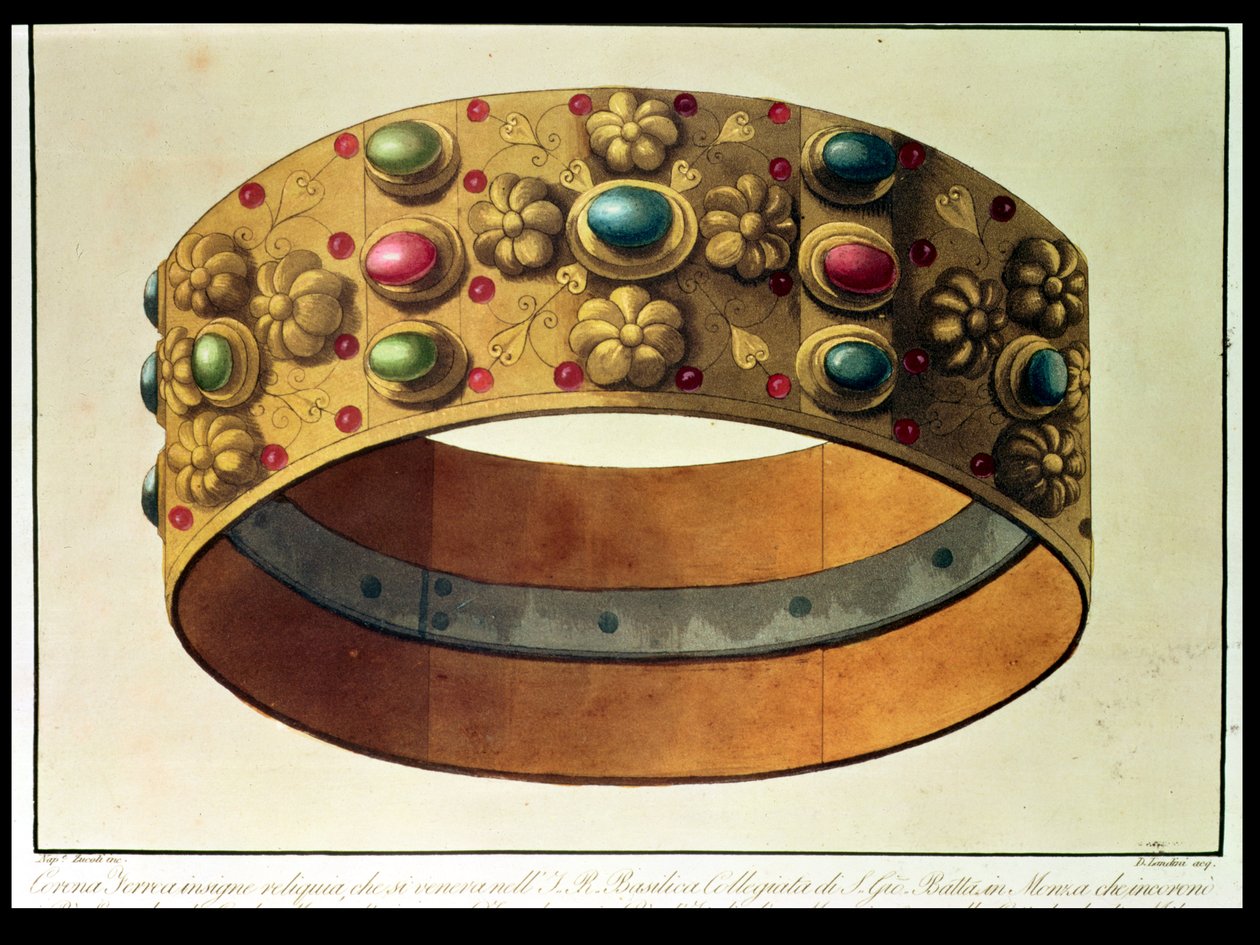 伦巴第铁冠，777 年为查理曼加冕，1805 年为拿破仑加冕，米兰大教堂，D. Landini 雕刻（水印版画） 作者 多梅尼科（后）兰迪尼