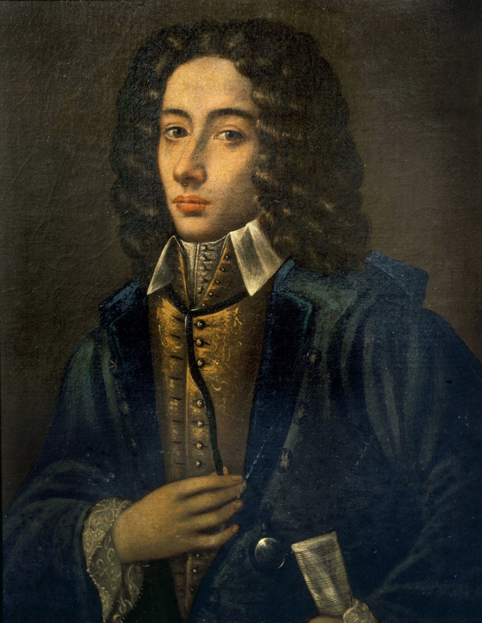 Giovanni Battista Pergolesi (Jean Baptiste Pergolese, Jean-Baptiste) 的肖像 (1710 - 1736)。 多梅尼科·安东尼奥·瓦卡罗（Domenico Antonio Vaccaro）的木头油。 那不勒斯音乐学院。 多梅尼科·安东尼奥·瓦卡罗那不勒斯音乐学院的乔瓦尼·巴蒂斯塔·佩尔戈莱西 (Giovanni Battista Pergolesi) 的画作 作者 多梅尼科·安东尼奥·瓦卡罗