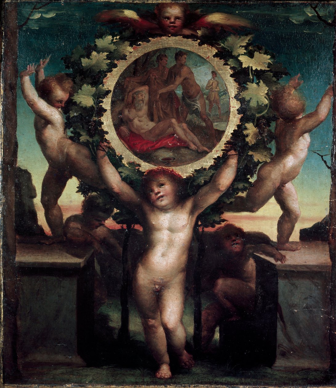 天使（Putti）与诺伊的醉酒。 Domenico Beccafumi (1486-1551) 的绘画 作者 多梅尼科·贝卡法米