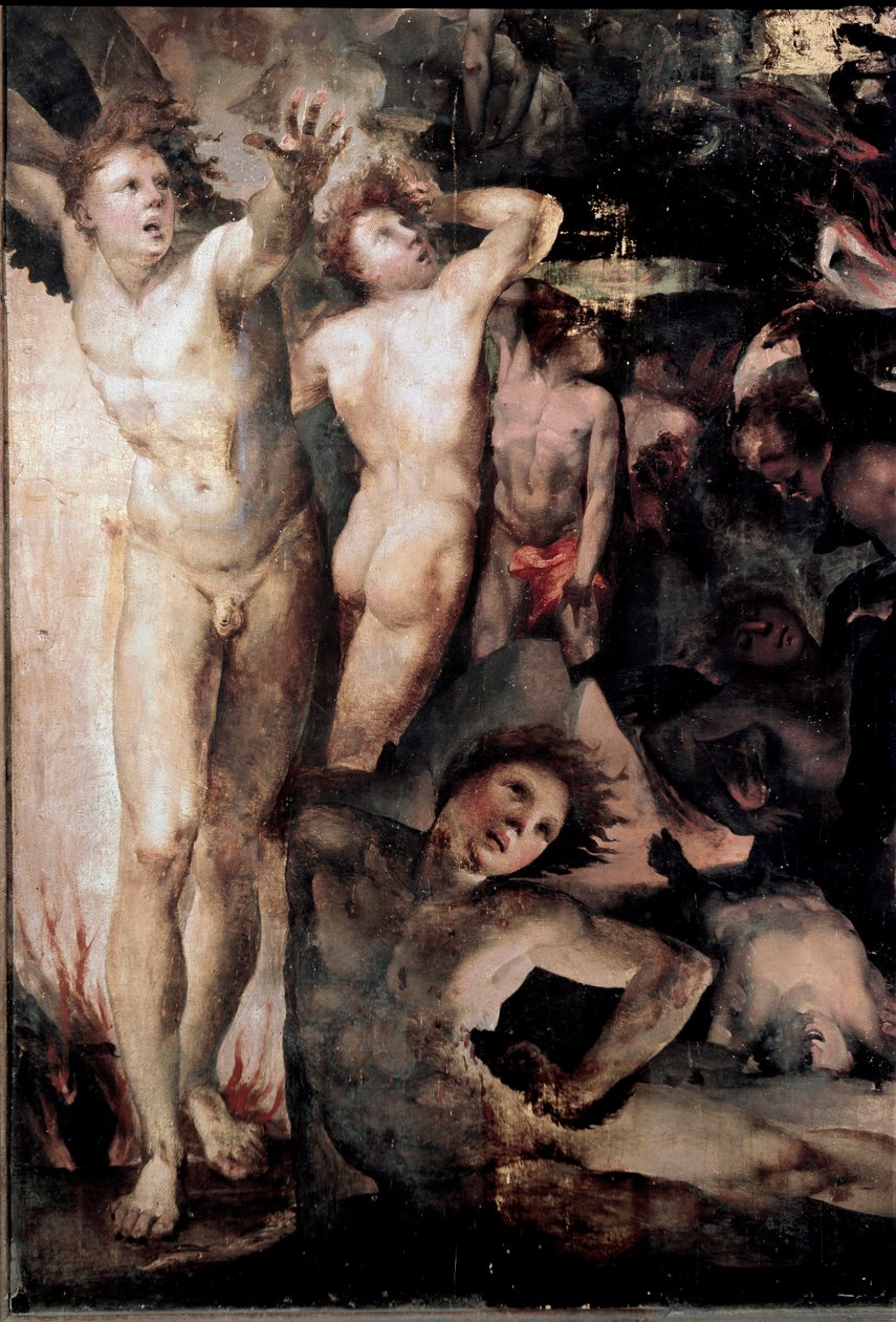 圣迈克尔追逐叛逆天使（叛逆天使的堕落），细节。 Domenico Beccafumi (1486-1551) 的绘画 作者 多梅尼科·贝卡法米