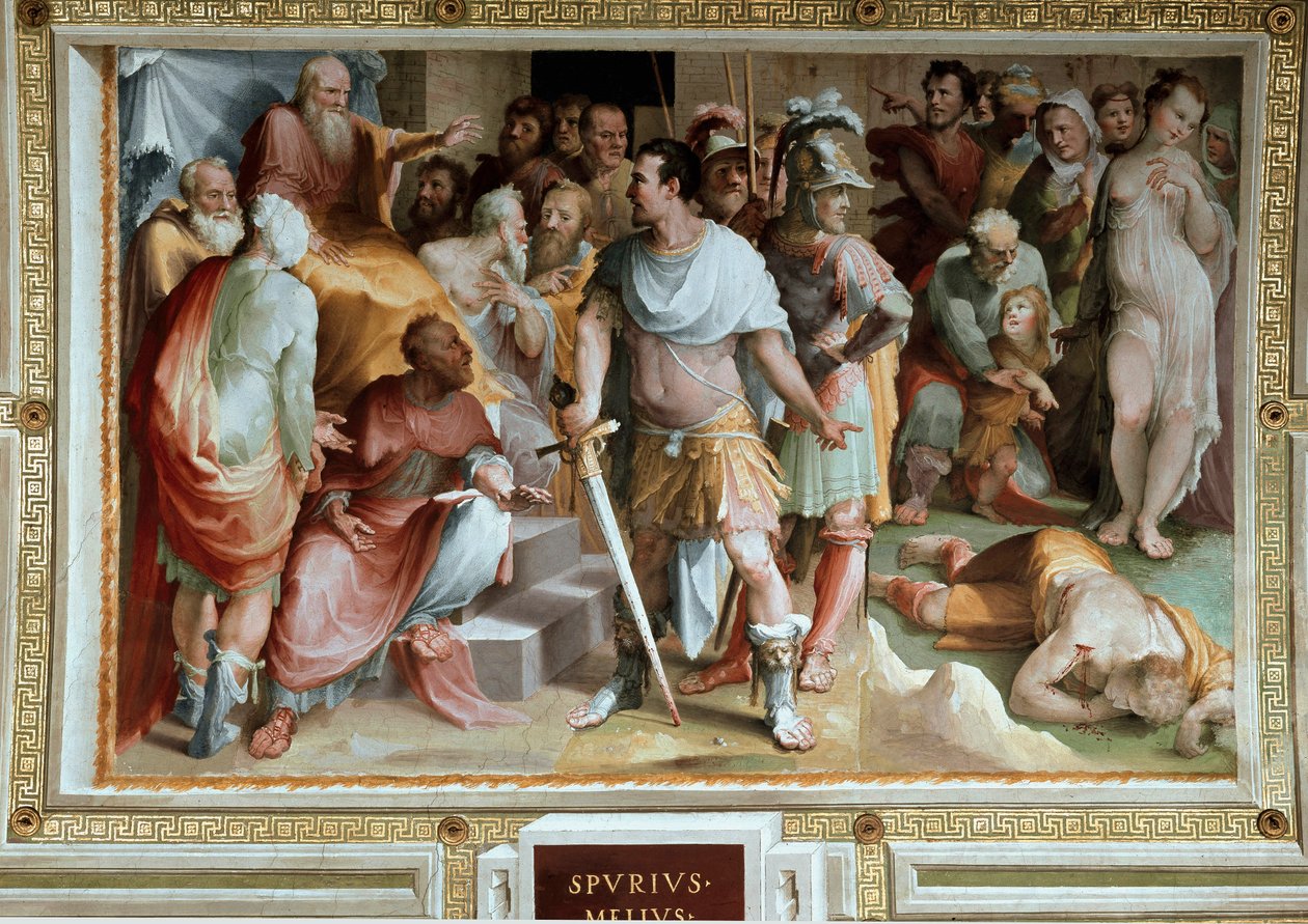 刺杀富有的罗马平民Spurius Maelius（公元前5世纪）的壁画 Domenico di Giacomo di Pace dit Beccafumi（1486-1551） 1529-1535 锡耶纳，Palazzo pubblico宫 作者 多梅尼科·贝卡法米