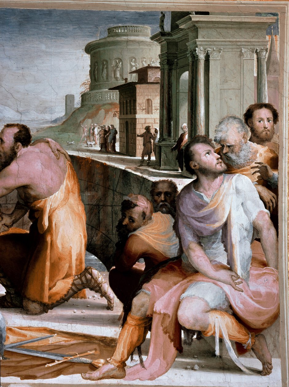 公元前126年左右，罗马执政官Marcus Fulvius Flaccus和Marcus Aemilius Lepidus的和解细节。Domenico di Giacomo di Pace dit Beccafumi (1486-1551)的壁画 1529-1535 锡耶纳，Palazzo Pubblico宫 作者 多梅尼科·贝卡法米