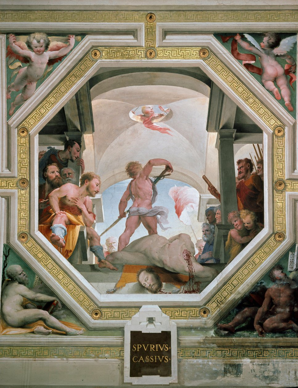 公元前485年，Spurius Cassius Vecellinus或Viscellinus因考虑成为国王而被其父亲处死 壁画：Domenico di Giacomo di Pace dit Beccafumi（1486-1551） 1529-1535 锡耶纳（Siena），Palazzo pubblico 作者 多梅尼科·贝卡法米