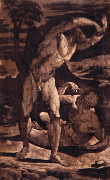 风景中的两个男性裸体，约1540-80（雕刻和木版画 作者 多梅尼科·贝卡法米