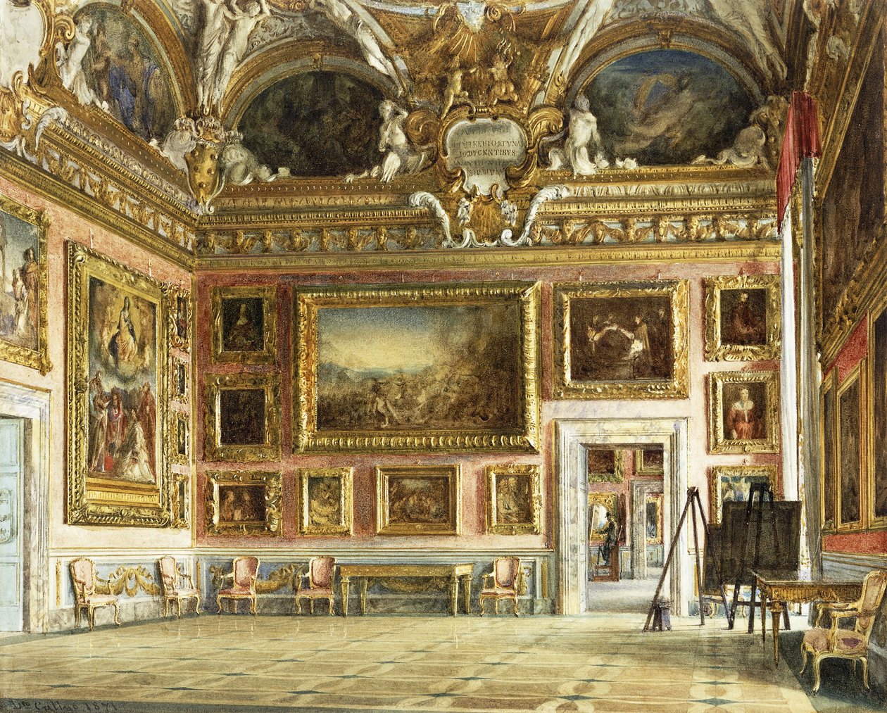 佛罗伦萨皮蒂宫（Palazzo Pitti）内饰：“安迪亚·德尔·萨托（Andrea del sarto）的伊利亚德”大厅，“假设”，1871年 作者 多梅尼科·卡利戈（Domenico Caligo）