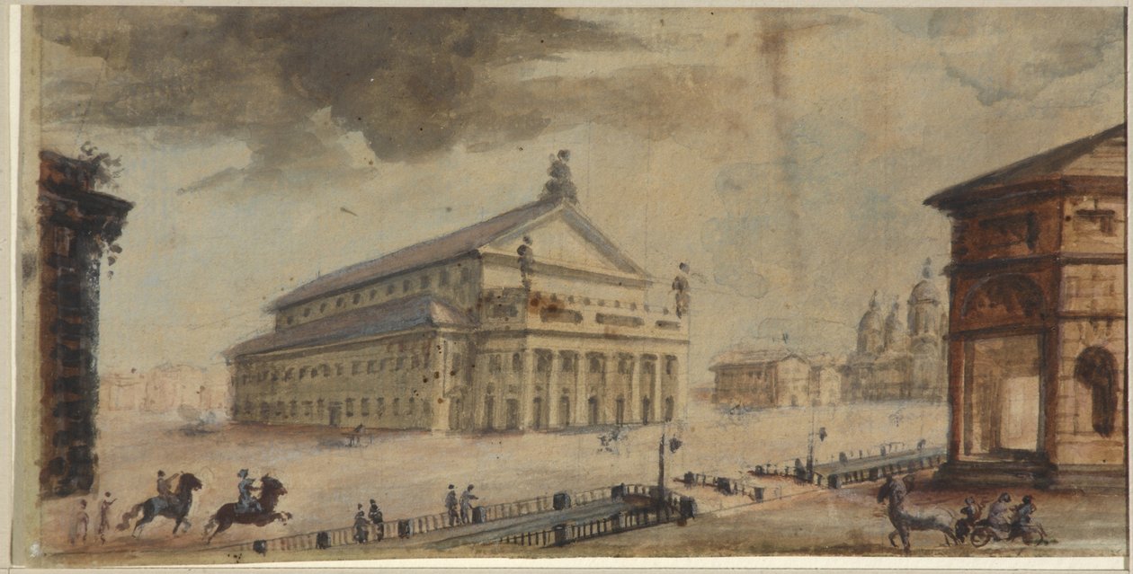 The Saint Petersburg Imperial Bolshoi Kamenny Theatre - Domenico Felice Lamoni (1745-1830). Watercolour and white colour on paper, before 1783. State Museum of the History of Saint Petersburg 作者 多梅尼科·菲利斯·拉莫尼