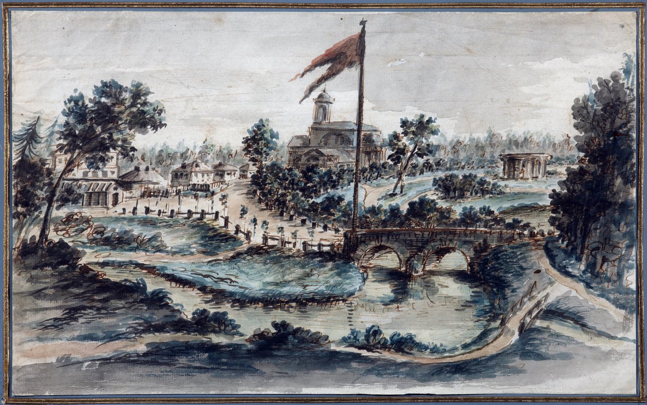 巴伐利亚斯克公园与圣玛丽抹大拉医院的观点，1783年（纸上写着） 作者 多梅尼科·菲利斯·拉莫尼