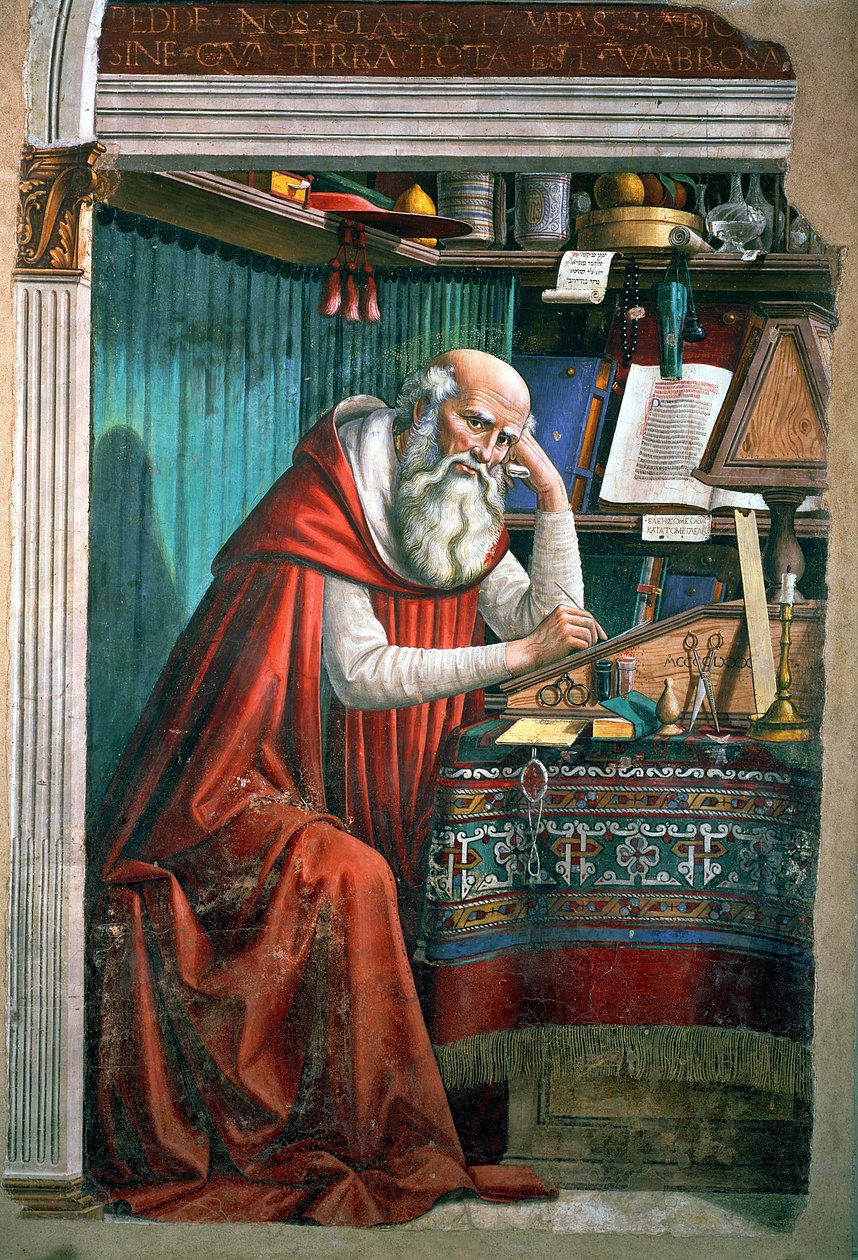 圣杰罗姆在他的研究中，99805的1480细节 作者 多梅尼科·吉兰达约（Domenico Ghirlandaio）