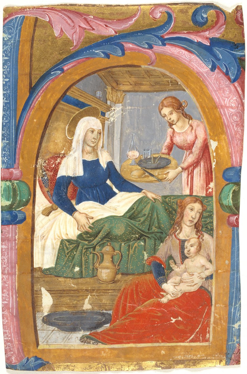 圣母诞生在初始 H 中 作者 多梅尼科·吉兰达约（Domenico Ghirlandaio）