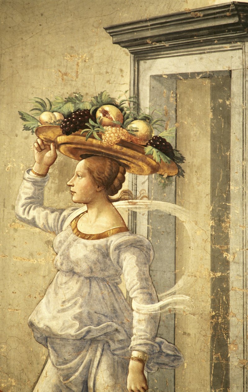 女人背着水果，从施洗者圣约翰诞生 作者 多梅尼科·吉兰达约（Domenico Ghirlandaio）