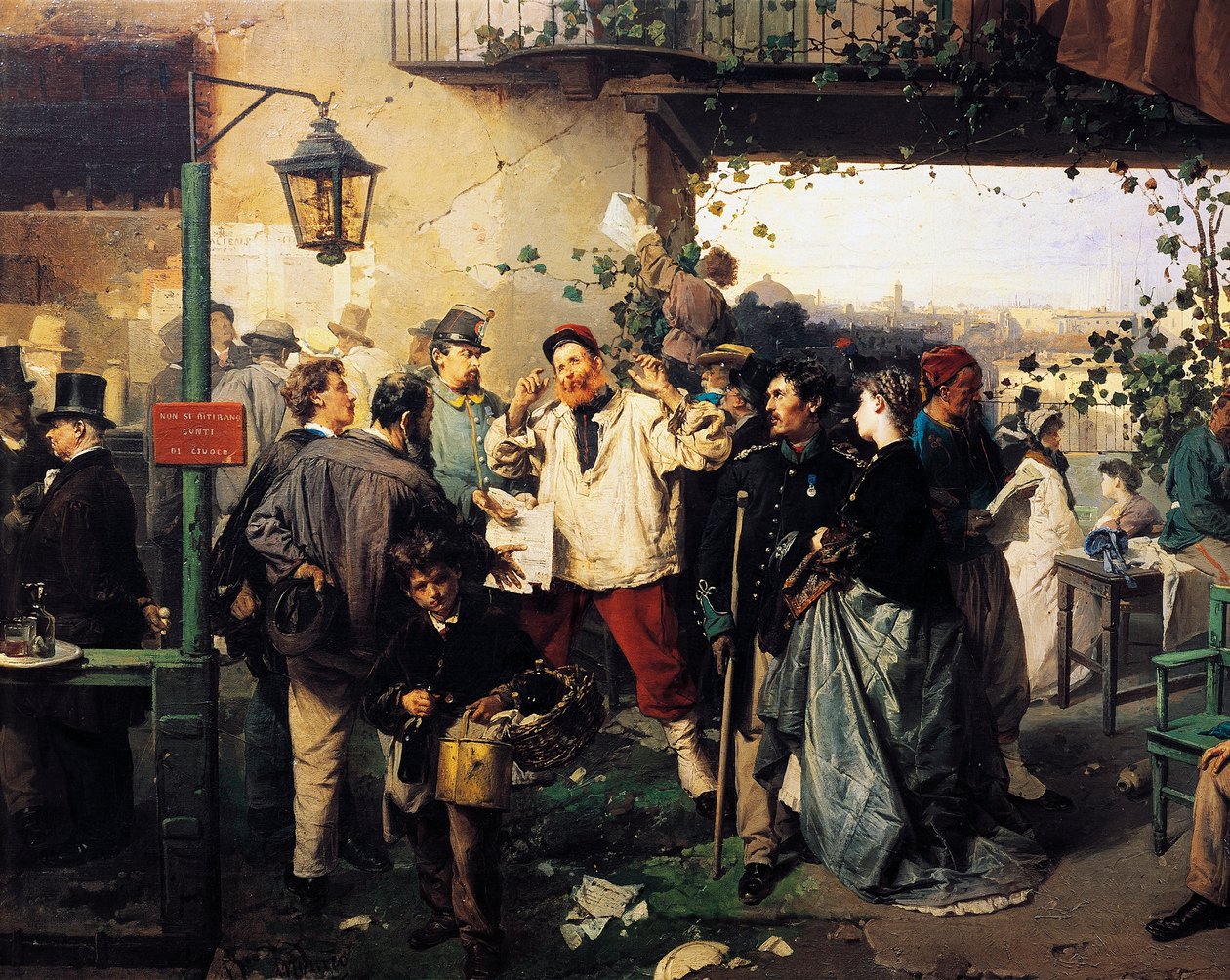 维拉弗兰卡和平的消息，多米尼克-因杜诺（1815-1878）画作的细节 作者 多梅尼科·印度诺（Domenico Induno）