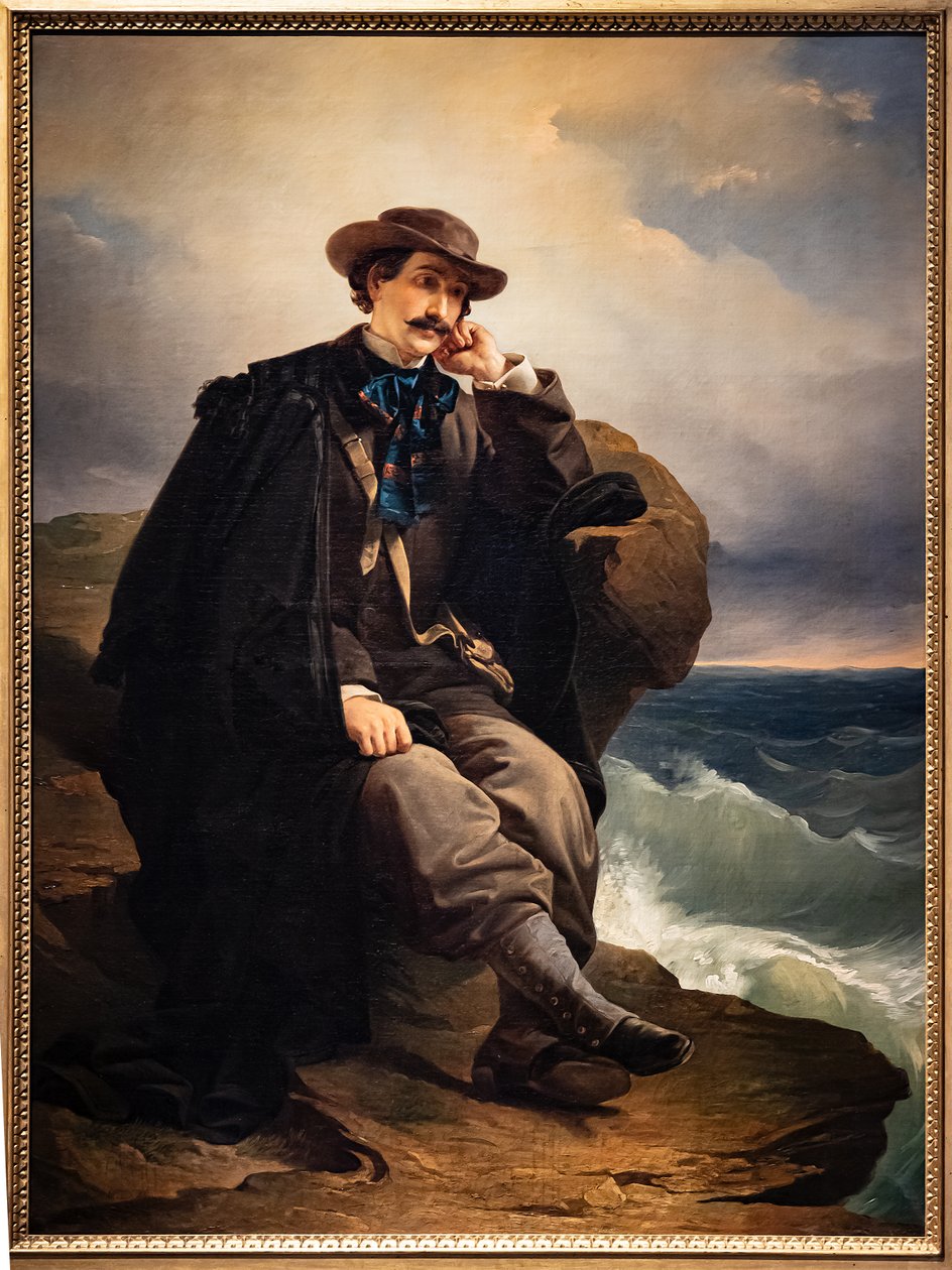诗人阿利尔多·阿利尔迪的肖像，c.1850（布面油画） 作者 多梅尼科·印度诺（Domenico Induno）