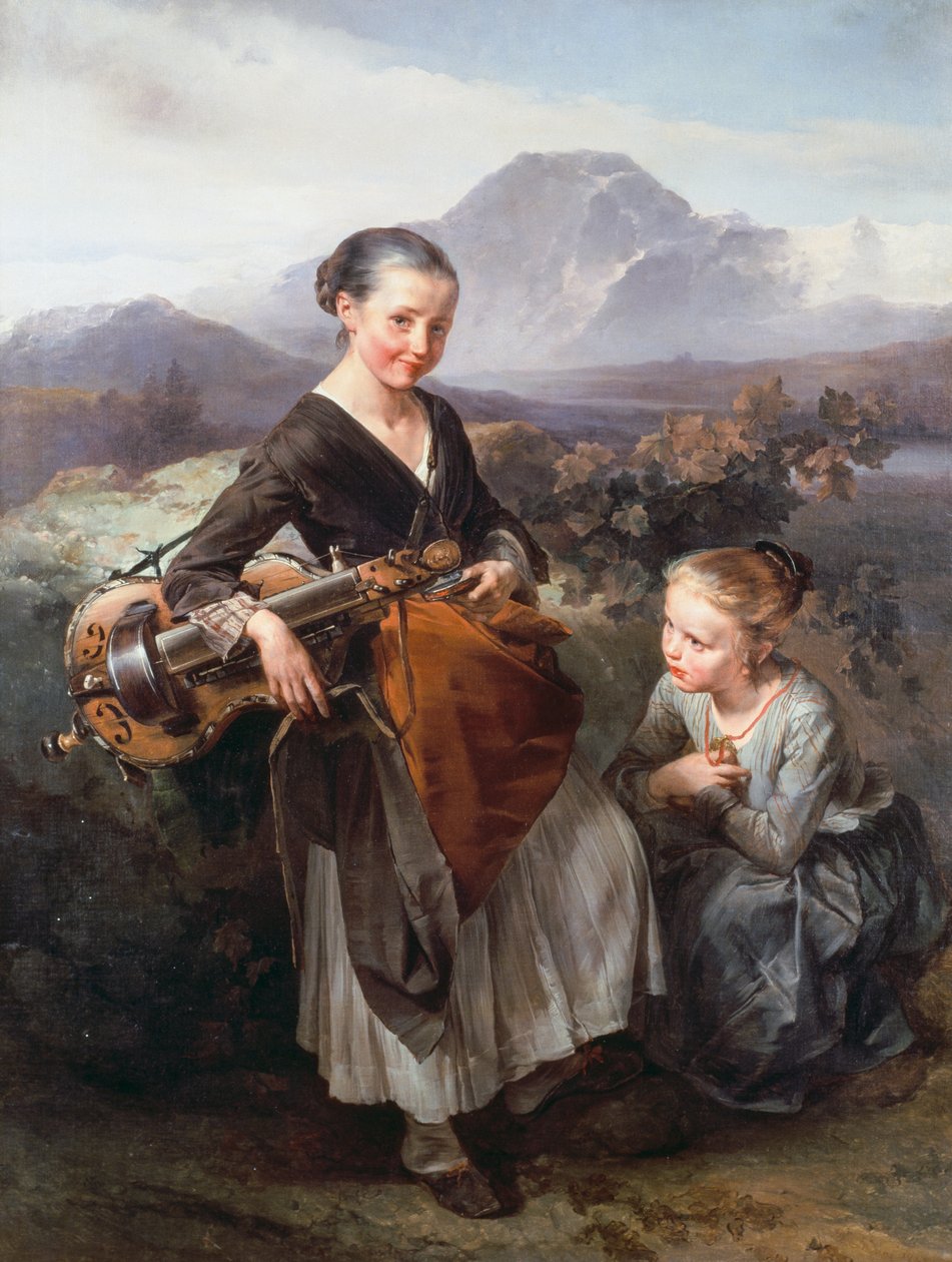 玩旋风琴的女人，多米尼克-因杜诺（1815-1878），布面油画 作者 多梅尼科·印度诺（Domenico Induno）
