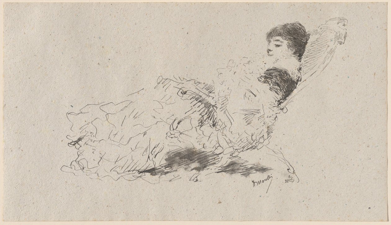艺术家的女儿埃莱奥诺拉躺在躺椅上 作者 多梅尼科·莫雷利（Domenico Morelli）