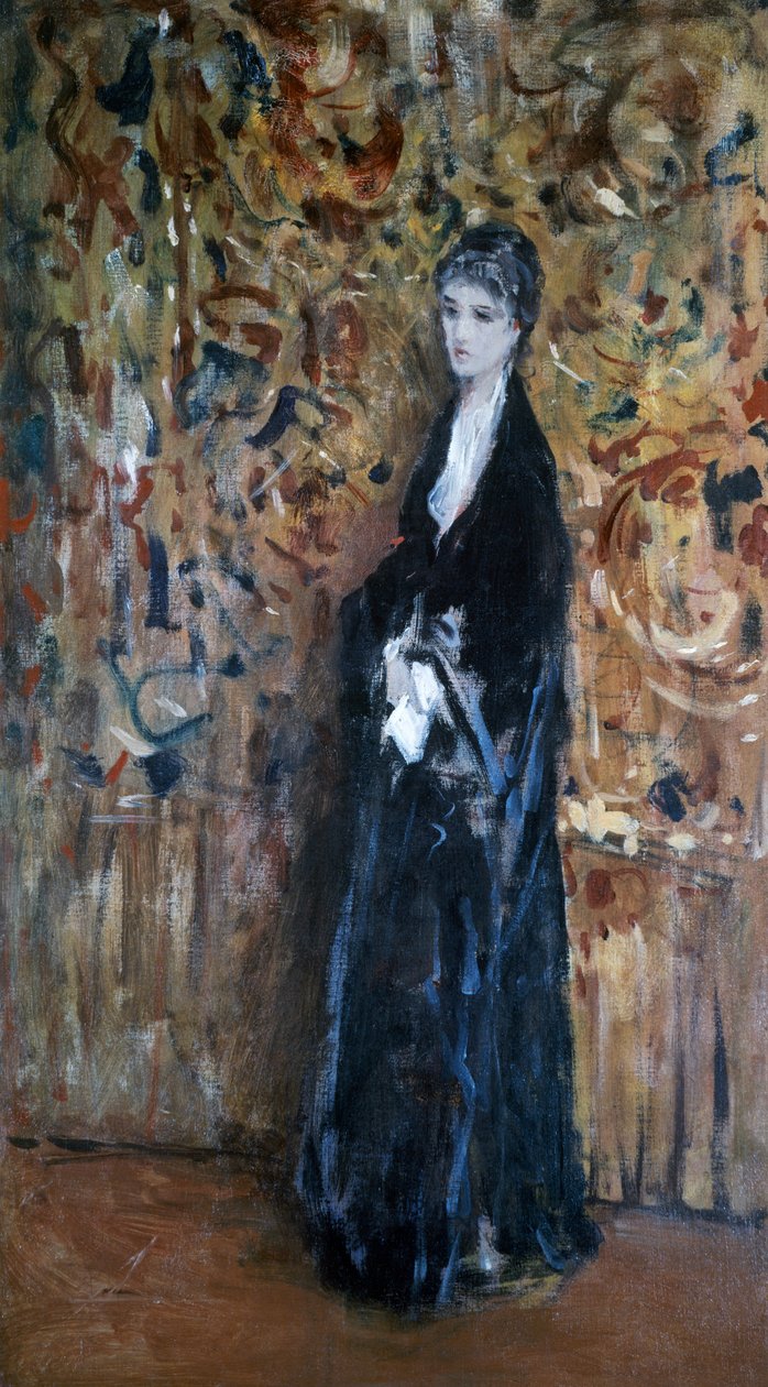 背景中有蔓藤花纹的女人（布面油画） 作者 多梅尼科·莫雷利（Domenico Morelli）