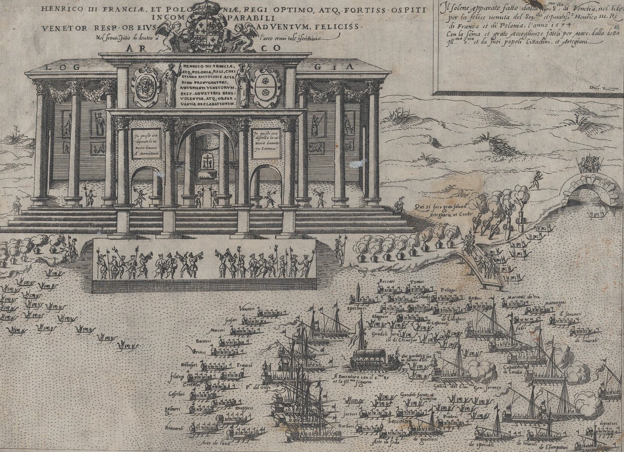 法国和波兰国王亨利三世进入威尼斯，1574年。 作者 多梅尼科·泽诺伊