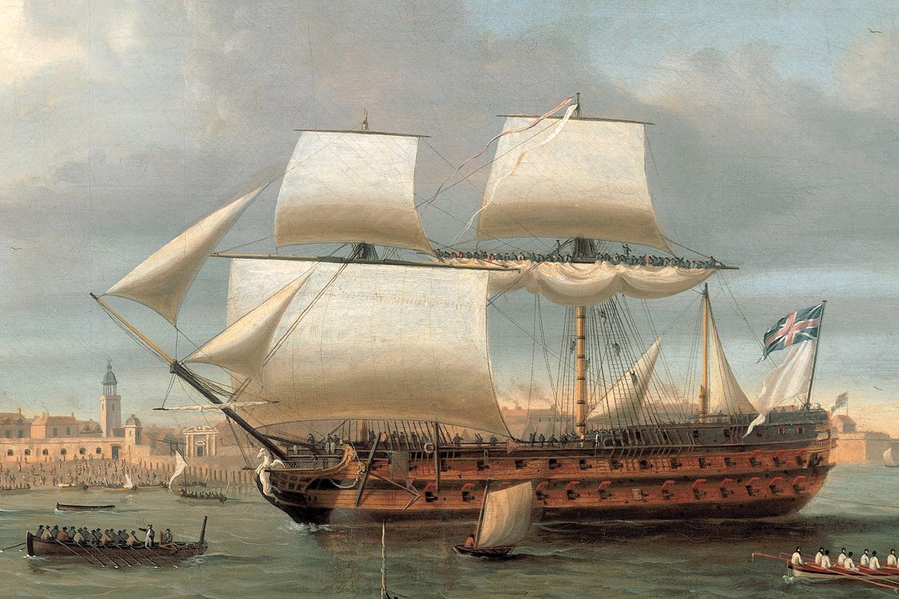 富德罗扬号和贝加塞号进入朴次茅斯港，1782 年 作者 多米尼克·塞雷