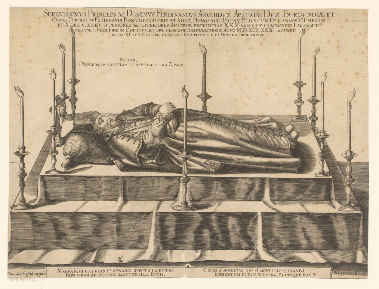 蒂罗尔斐迪南二世的死亡肖像
Serenissimus Princeps Ac Dominus Ferdinandus Archidux Austriae（......）（物品上的标题） 作者 多米尼库斯·库斯托斯（可能）