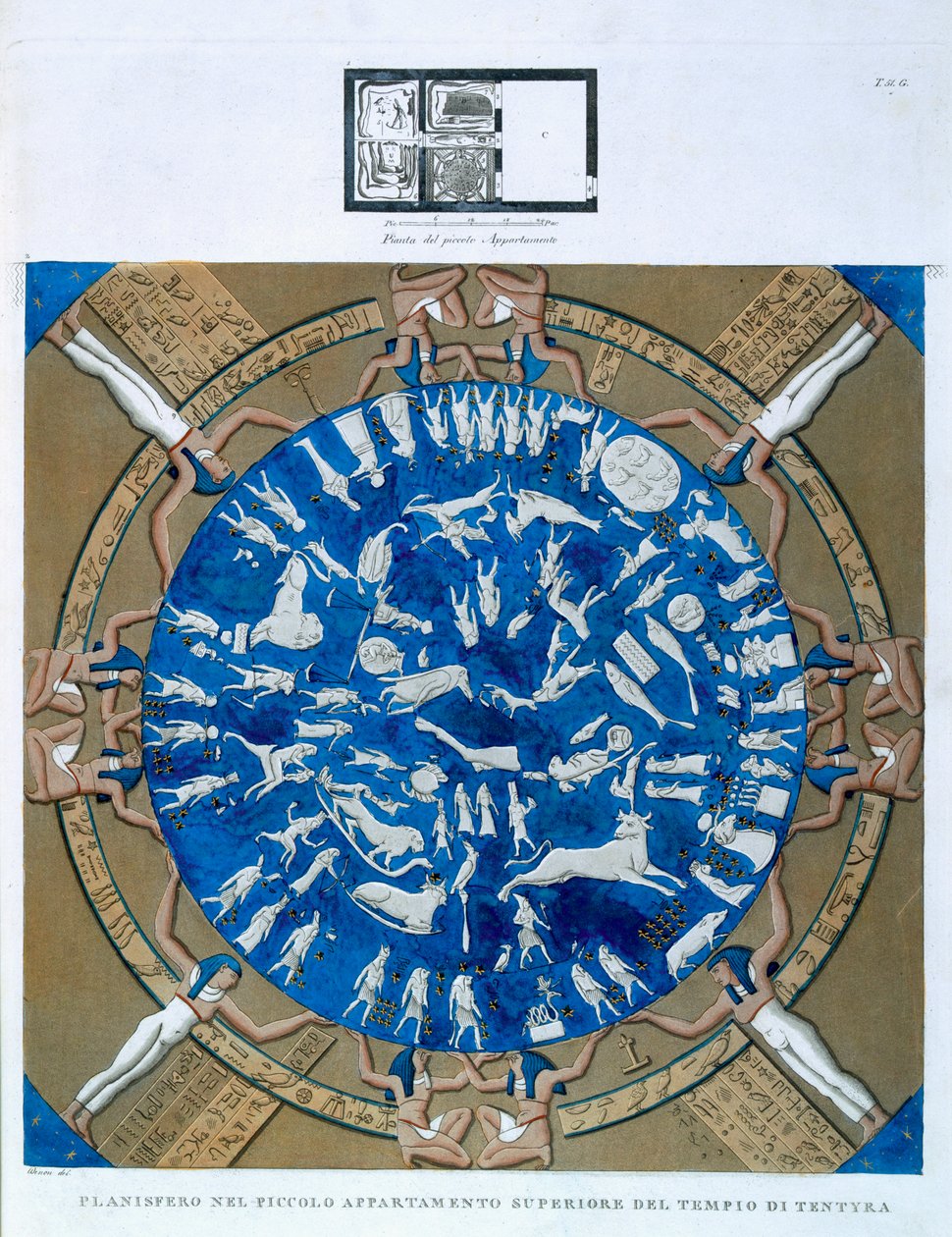 Dendarah黄道带的占星平面球，从Hathor神庙，Dendarah，埃及教堂的天花板c.1802 作者 多米尼克·万提·德农（Dominique Vivant Denon）