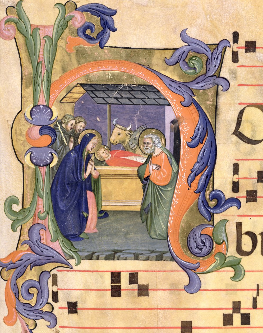 571 f.6r女士历史悠久的&39;H&39;描绘了来自佛罗伦萨Santa Maria del Carmine的Don Simone Camaldolese（和学校）（fl.1381-1426）照亮的一个反音的诞生 作者 唐·西蒙·卡马尔多雷斯
