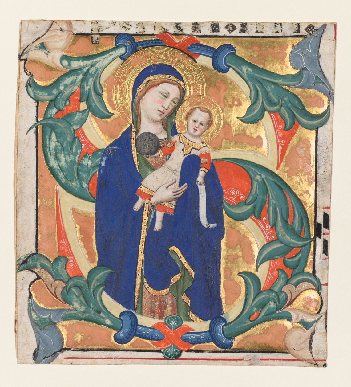 渐变的初始S [alve sancta parens]：麦当娜和柴尔德c。 1370-1374。 作者 唐·西尔维斯特·德·赫拉杜奇