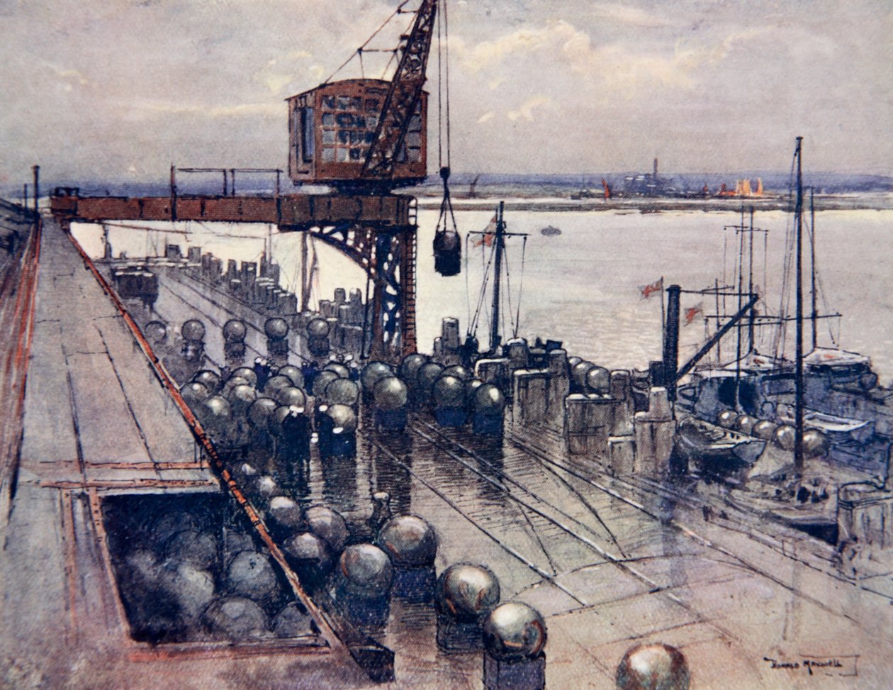 一个早期的雷场，来自&39;海军阵线&39;的插图由戈登S.麦克斯韦，1920年 作者 唐纳德·麦克斯韦