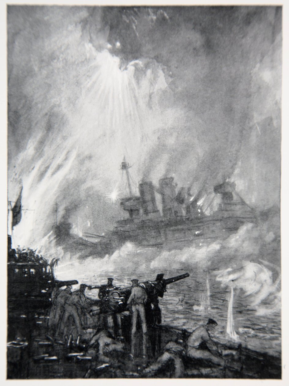 战斗最后的枪：在Jutland的HMS Tiperrary的Gallant结束，来自Gordon S. Maxwell，1920年的&39;海军阵线&39;的插图 作者 唐纳德·麦克斯韦