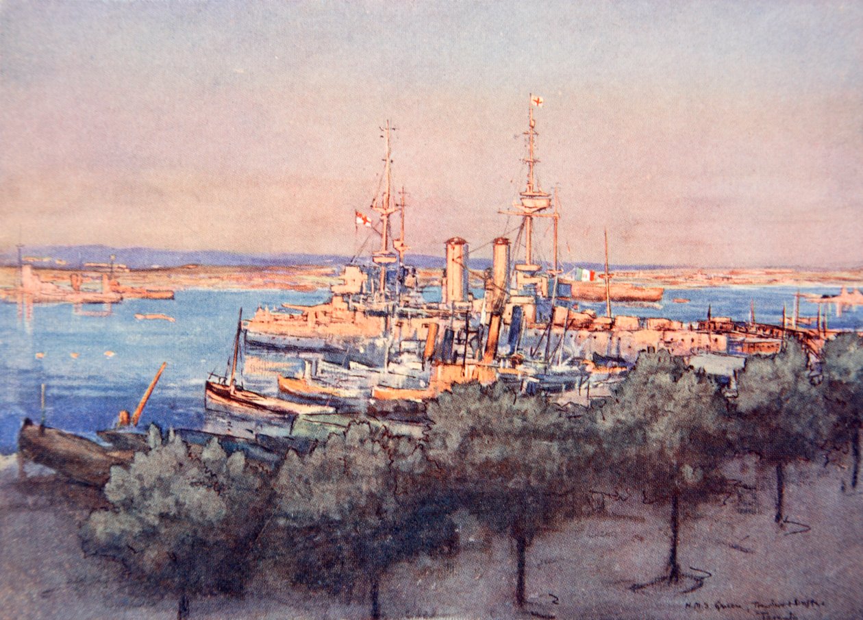 HMS Queen，Trawlers and Drifters，Taranto，来自&39;The Naval Front&39;的插图，作者：Gordon S. Maxwell，1920 作者 唐纳德·麦克斯韦