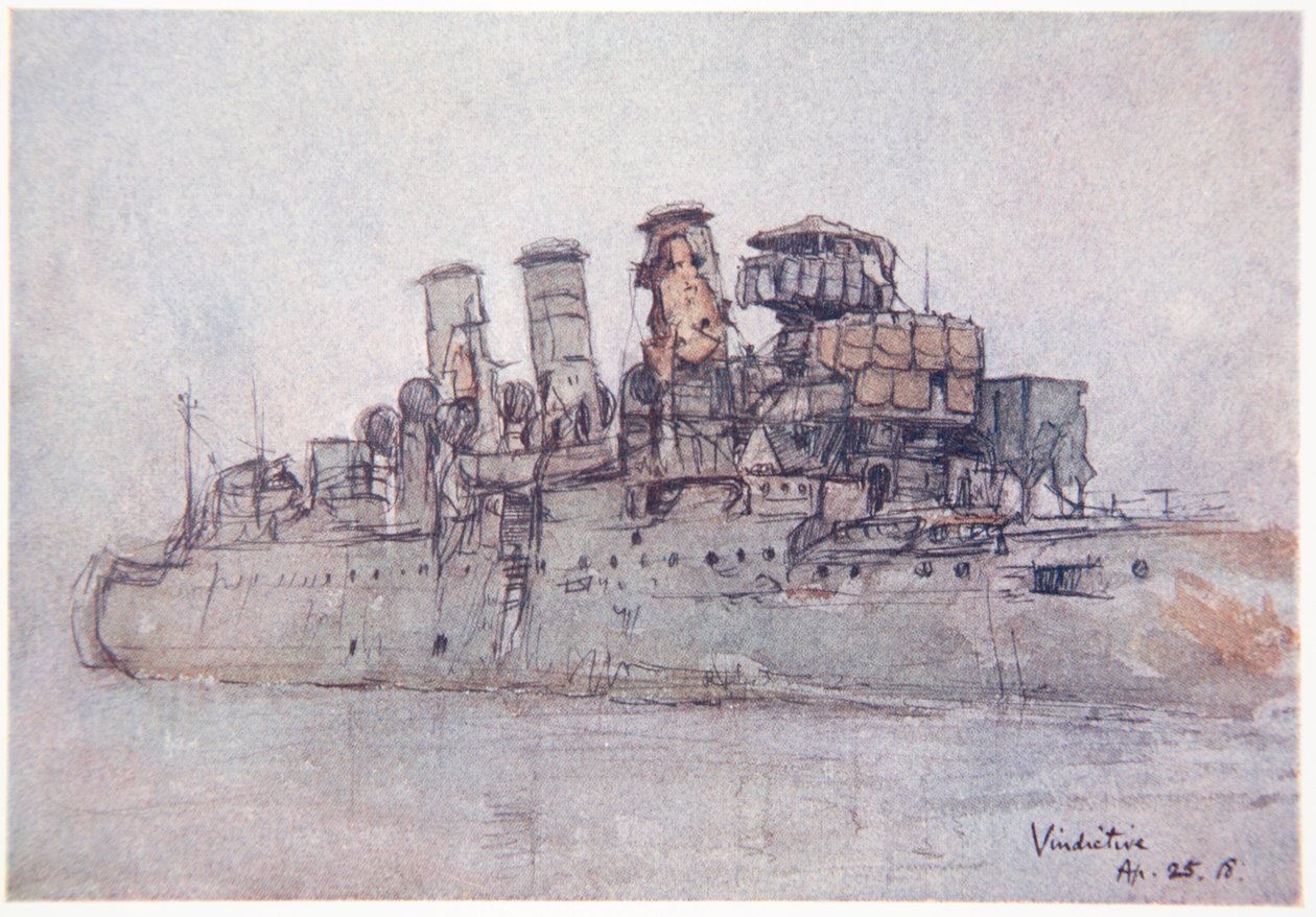 HMS报复，1918年4月25日，来自Gordon S. Maxwell的“海军战线”的插图，1920年 作者 唐纳德·麦克斯韦
