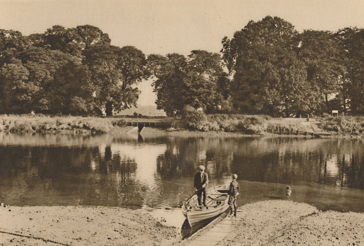 艾斯沃思渡轮的伦敦河（Londons River），朝着基尤花园（Kew Gardens）的绿色林间看，c1935年。 作者 唐纳德·麦克利什