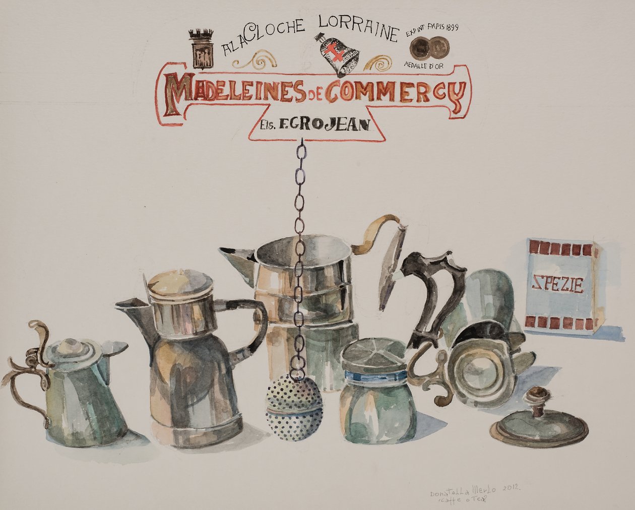 咖啡或茶，2012 年（纸上水彩画） 作者 多纳泰拉·梅洛