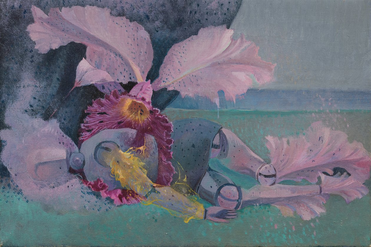 变形，模特和兰花，约 1968 年（布面油画） 作者 多纳泰拉·梅洛