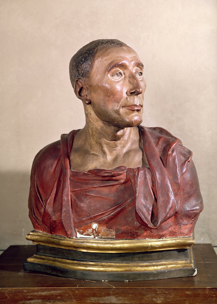 condottiere Niccolo da Uzzano（1359-1431）（彩色兵马俑）的肖像胸像（另见100339和228520） 作者 多纳泰洛