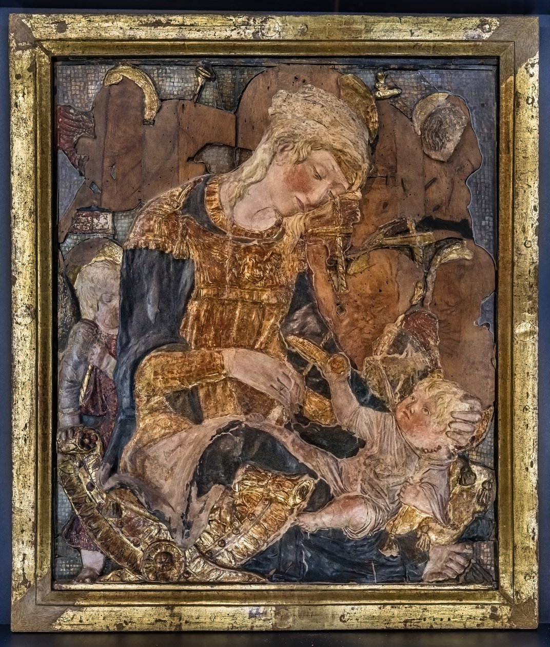 圣母、圣婴和天使，1443 年前（多色灰泥壁画） 作者 多纳泰洛