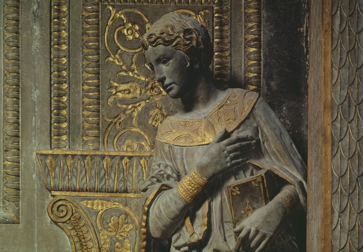 Cavalcanti报喜：由Donatello 1386-1466 c.1435镀金石灰石处女的细节 作者 多纳泰洛