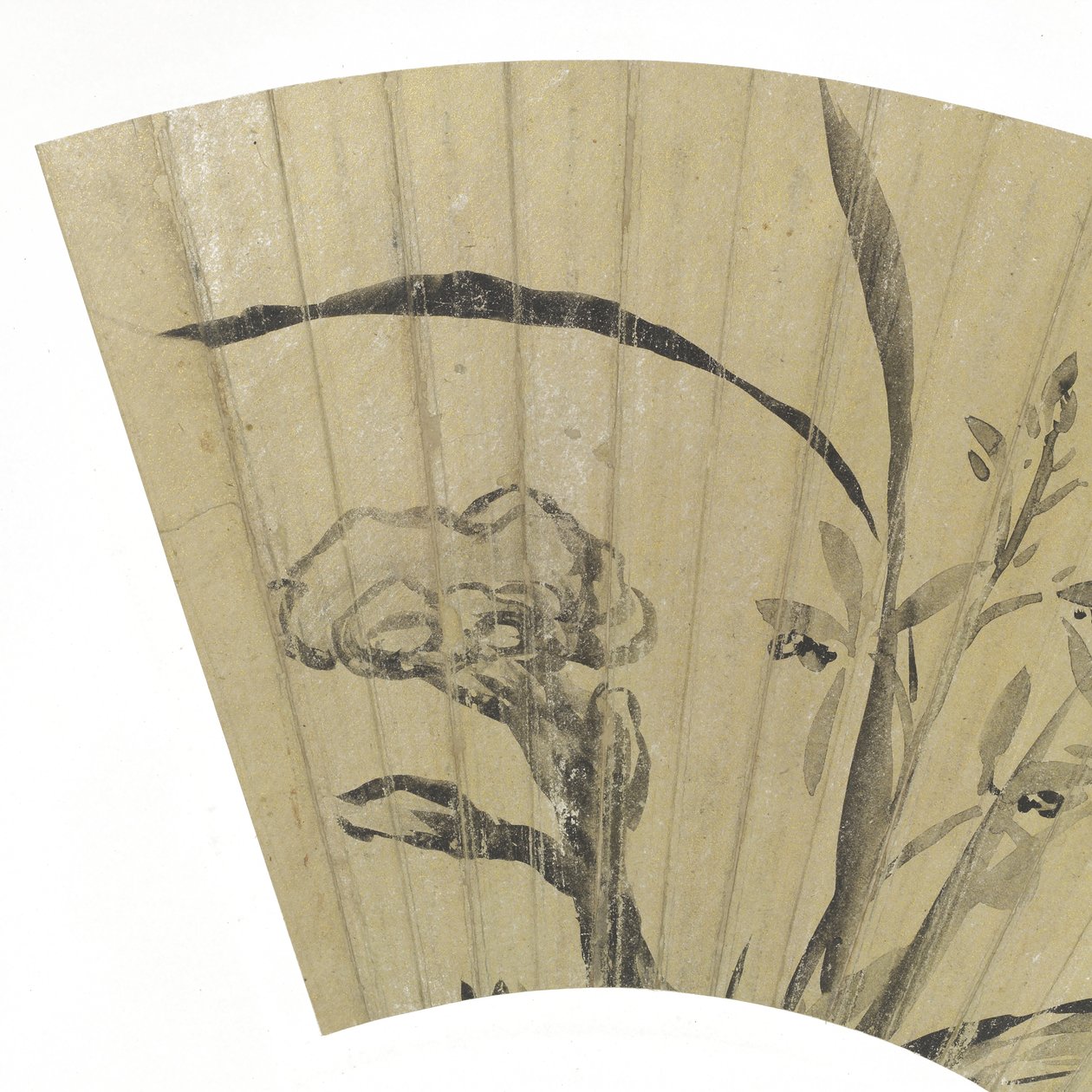 兰花，真菌和岩石墨水细节在金纸 作者 董其昌