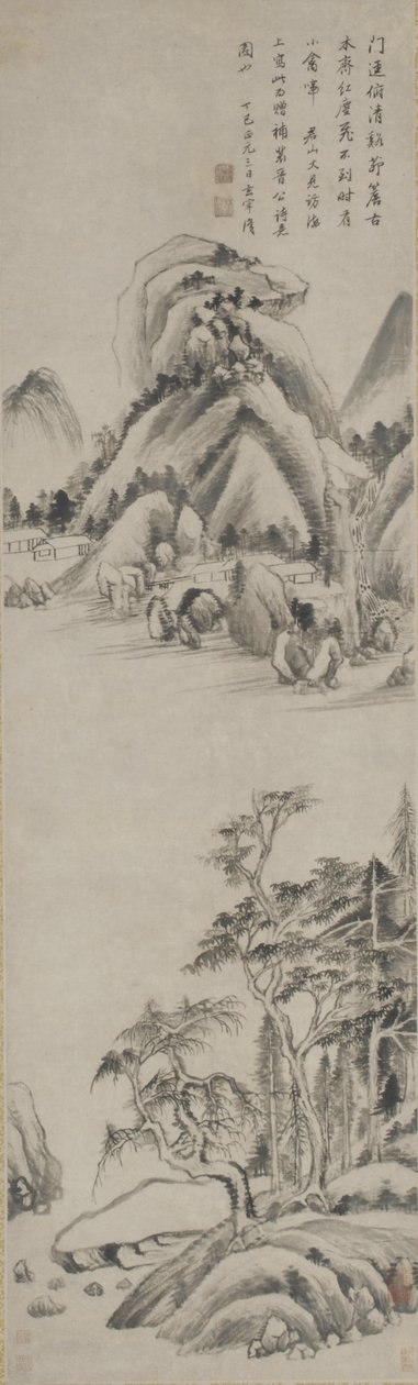景观，明朝，1617年（纸上墨水） 作者 董其昌