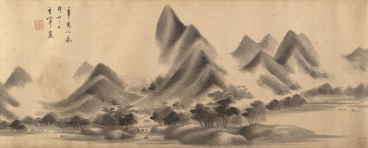 米芾风格的山水画，时间为1611年和1612年。 作者 董其昌
