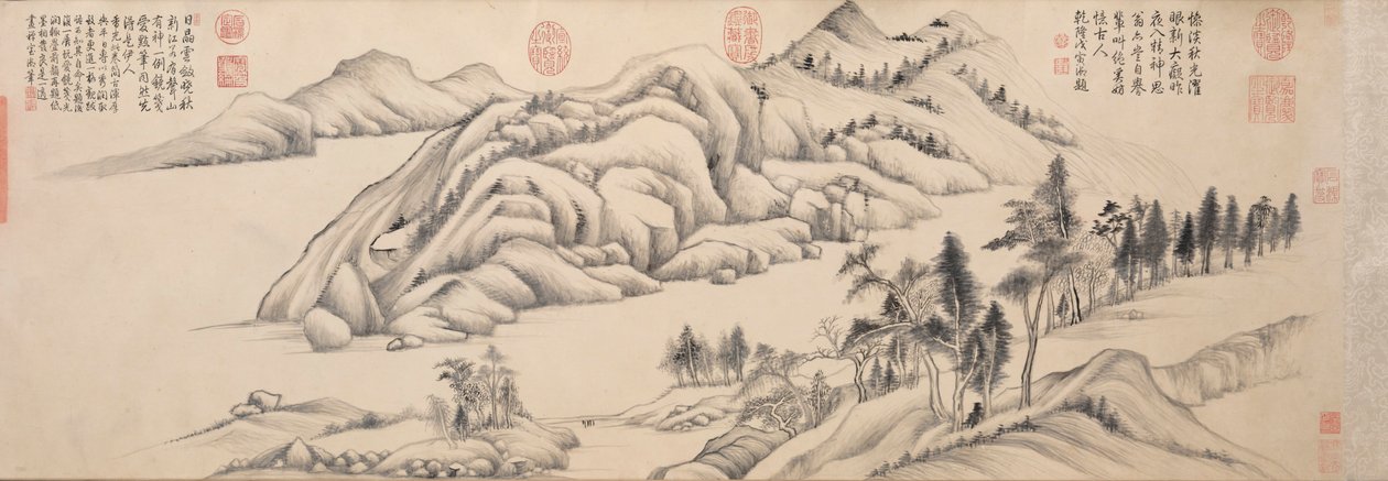 在一个晴朗的秋日，河和山，c。 1624-1627。 作者 董其昌